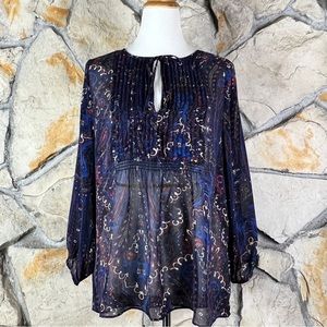 Joie Vandrea Silk Peasant Blouse Violet Paisley | M